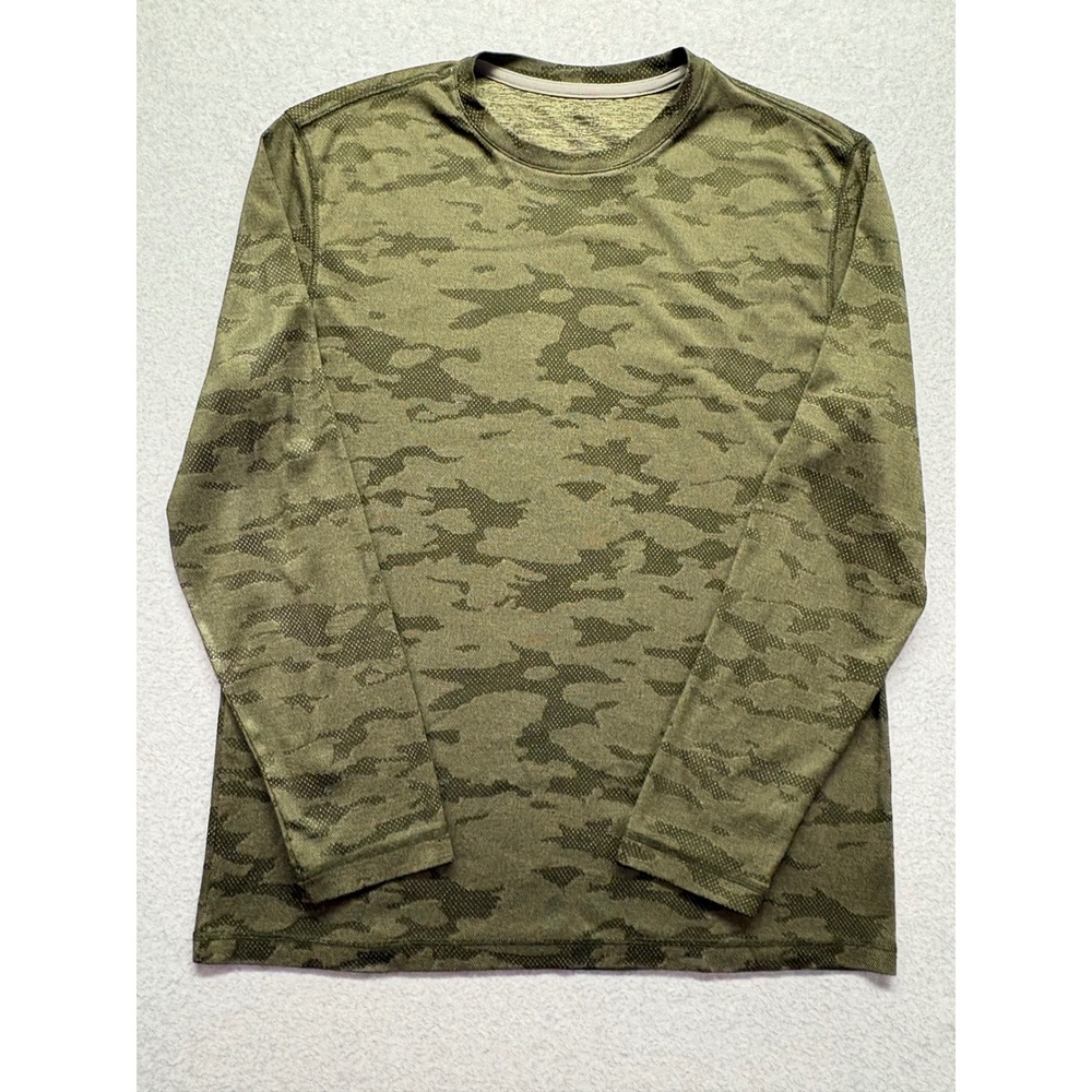 Mens Olive Green Camouflage Long Sleeve Performance Mesh Training Shirt L